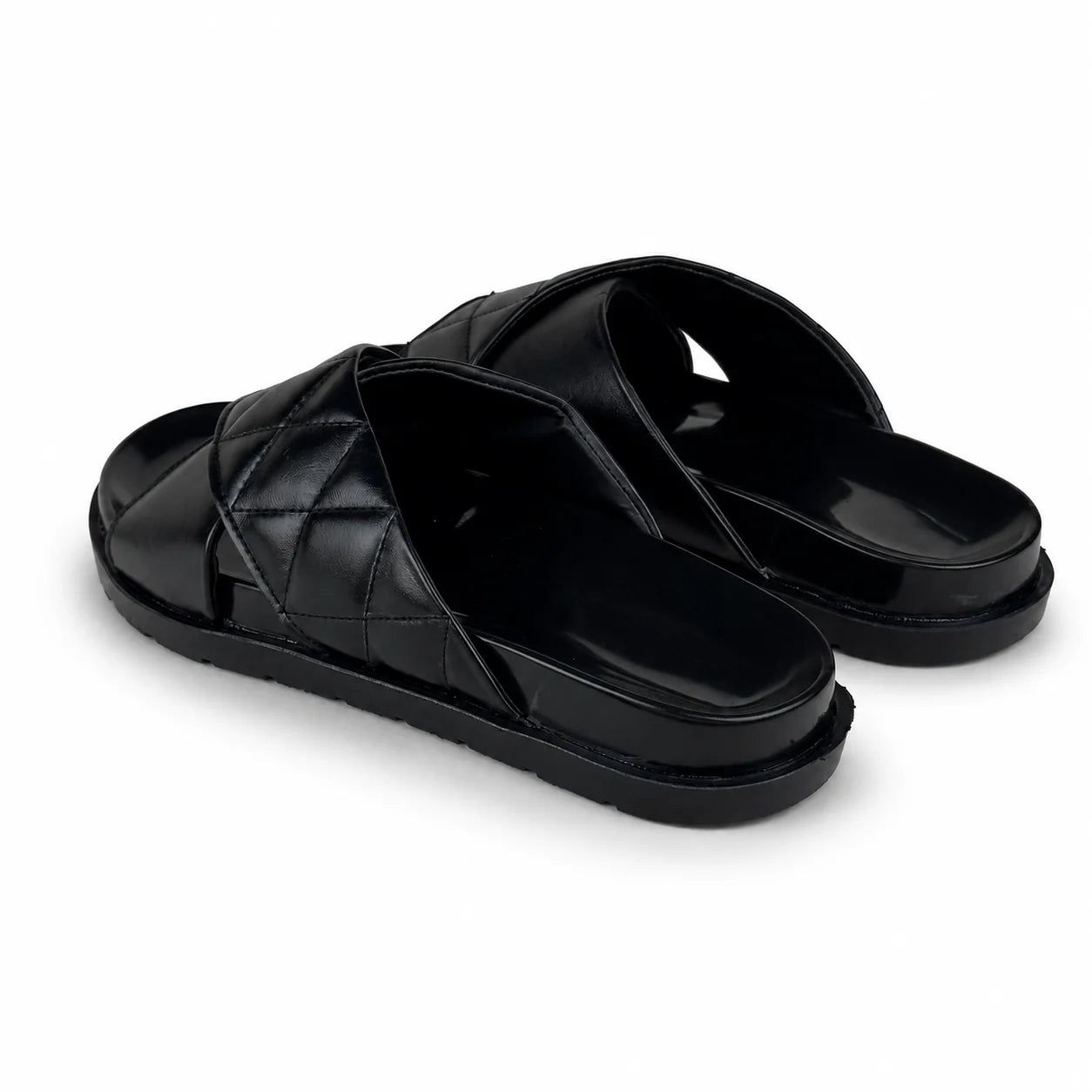 BLACK LEATHER X SLIPPER