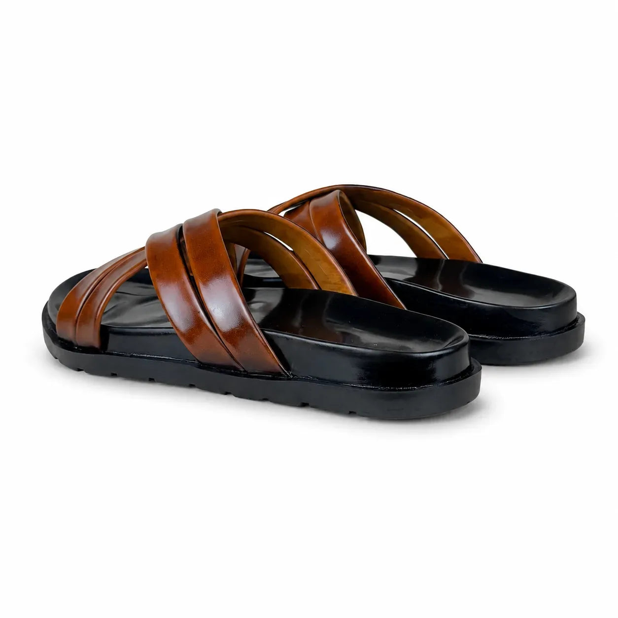 STRAP LEATHER SLIPPER - BROWN