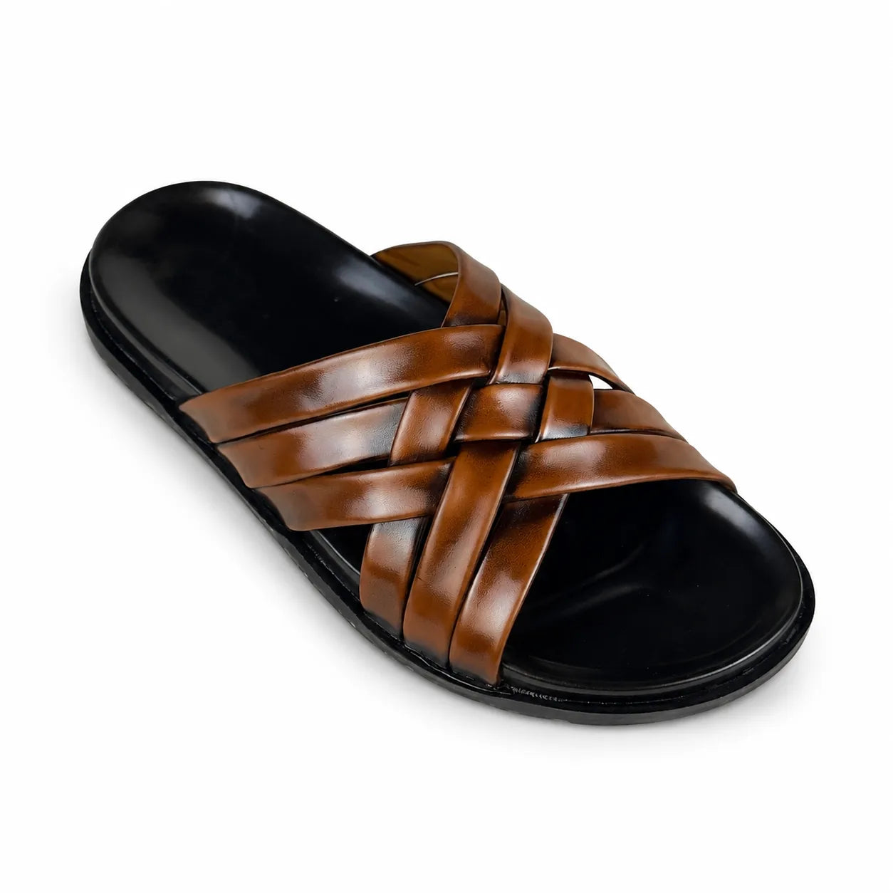 BRAIDE LEATHER SLIPPER - BROWN