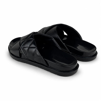 BLACK LEATHER X SLIPPER