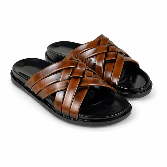 BRAIDE LEATHER SLIPPER - BROWN