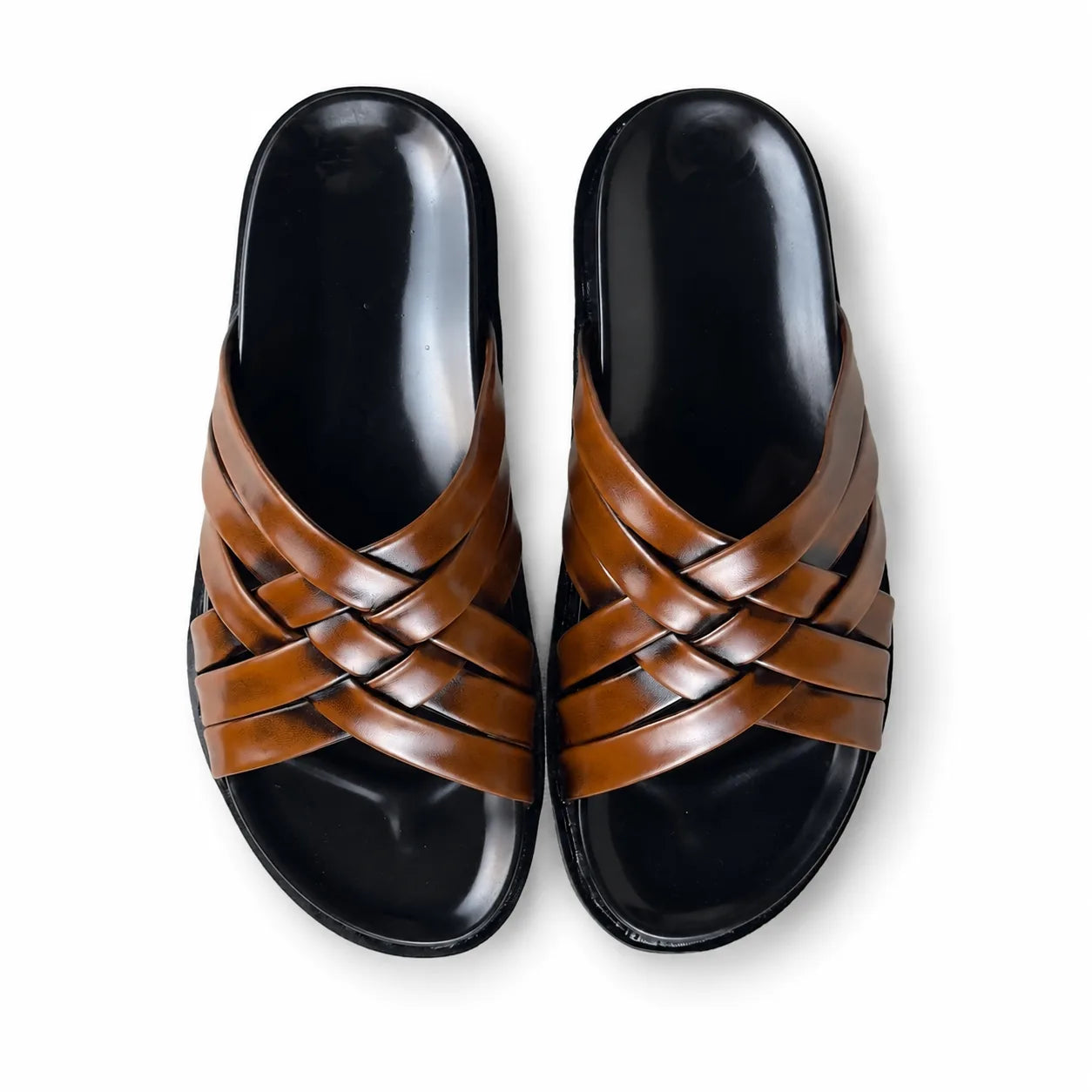 BRAIDE LEATHER SLIPPER - BROWN