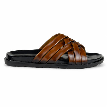 BRAIDE LEATHER SLIPPER - BROWN