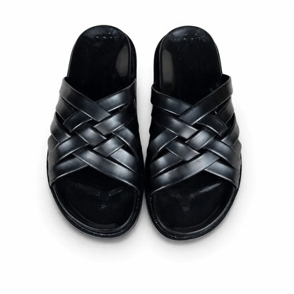 BRAIDE LEATHER SLIPPER - BLACK