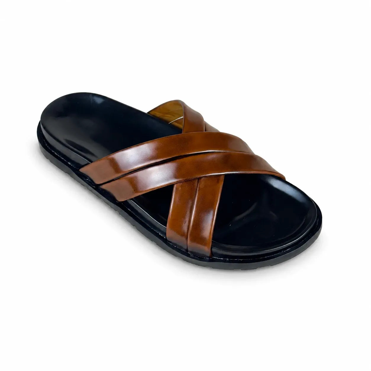 STRAP LEATHER SLIPPER - BROWN