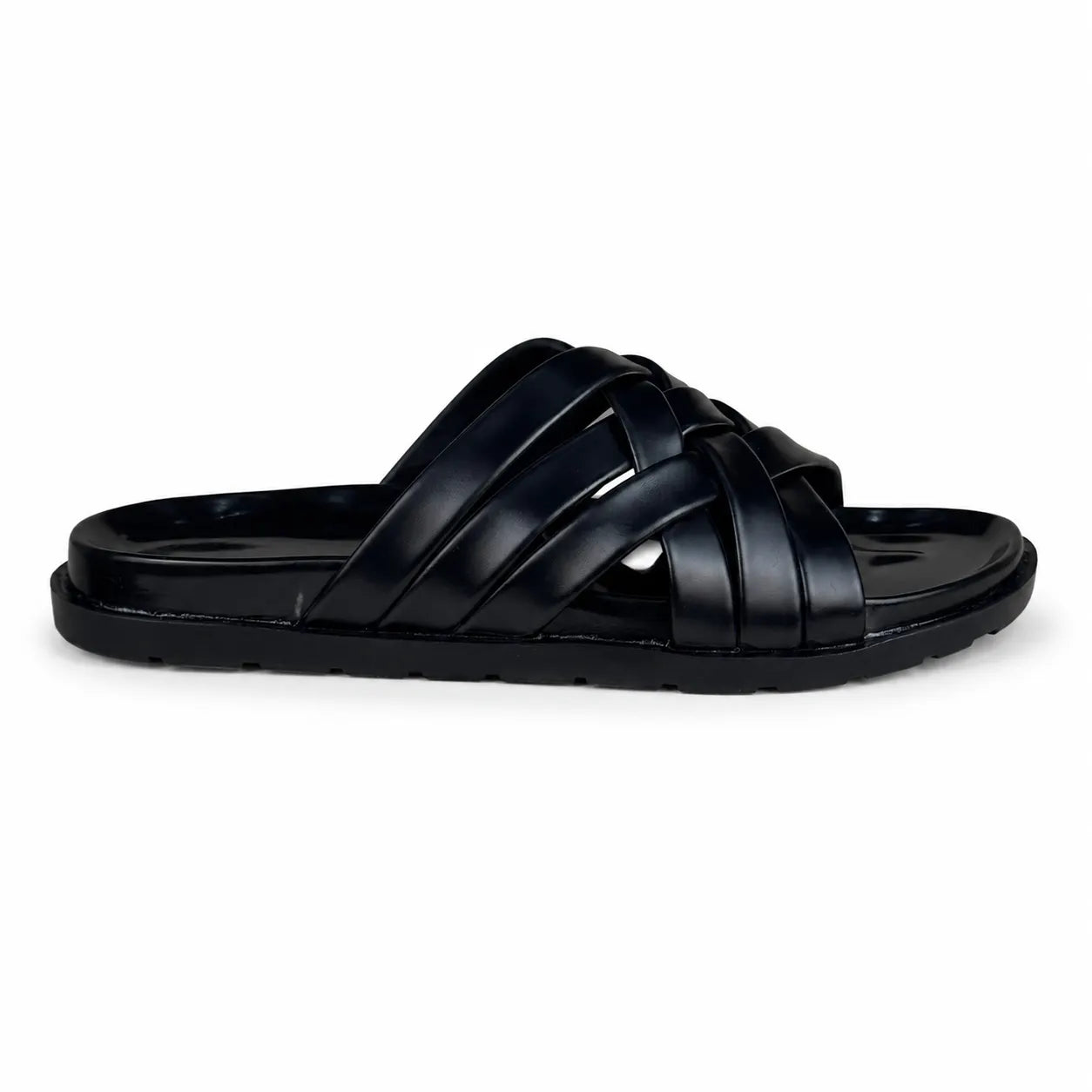 BRAIDE LEATHER SLIPPER - BLACK