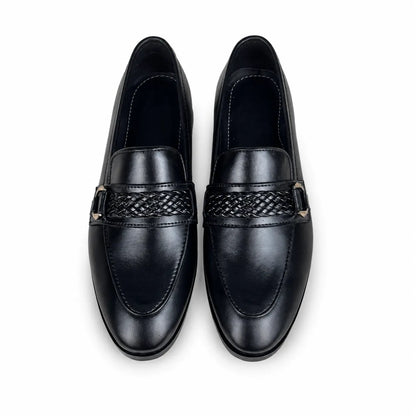 WOVEN BIT LEATHER LOAFER - BLACK