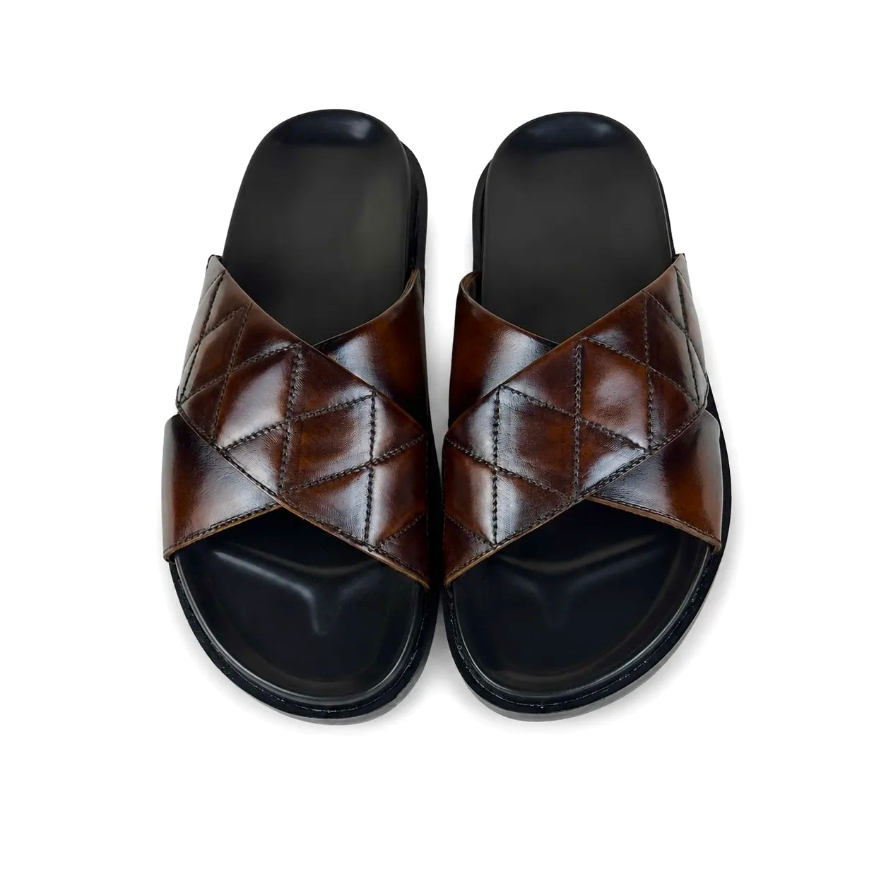 BROWN LEATHER X SLIPPER