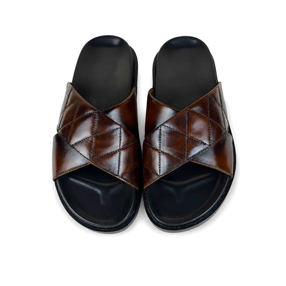 BROWN LEATHER X SLIPPER