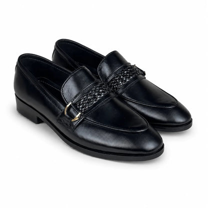 WOVEN BIT LEATHER LOAFER - BLACK